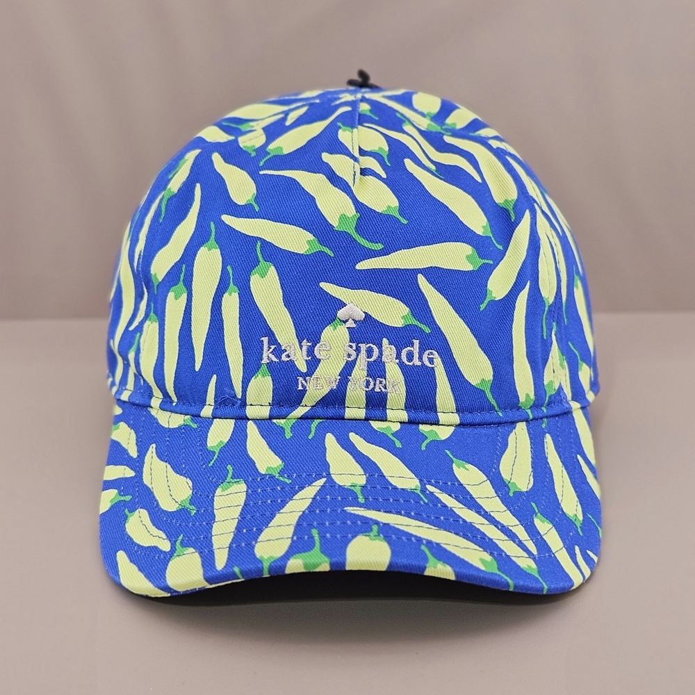 Kate Spade Hat Baseball Cap Blue Multi Peppers Twill Preppy Vacation Colorful